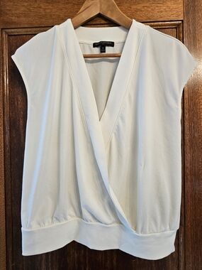 Banana Republic Cream Surplice Cap-Sleeve Top